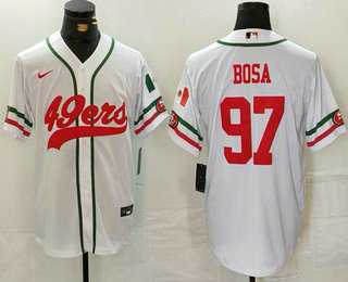 Men's San Francisco 49ers #97 Nick Bosa White Mexico Cool Base Stitched Baseball Jersey,We sell and wholesale Men's San Francisco 49ers #97 Nick Bosa White Mexico Cool Base Stitched Baseball Jersey on line form chian!